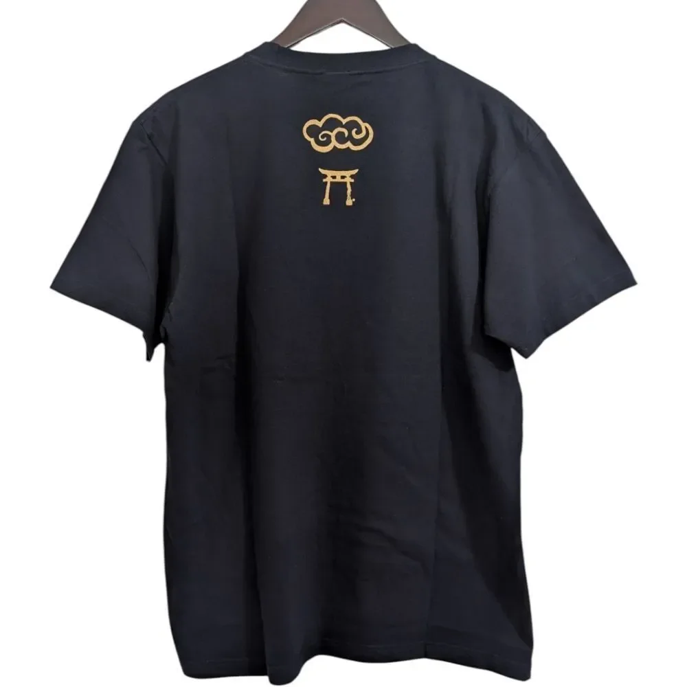 ​Fujiki Yuzenkata Kyoto Japan Kitsune Fox Mask Navy & Gold Graphic Tee Size L